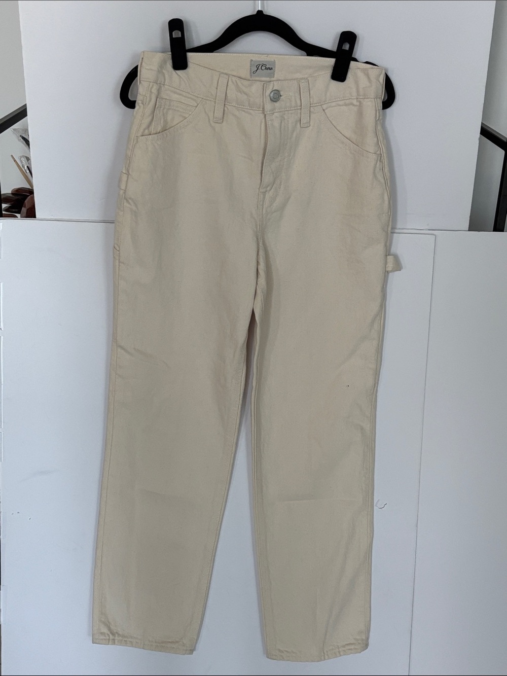 J. Crew Cream Straight-Leg Cotton Pants